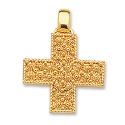 Ciondolo in oro a croce greca in filigrana sarda