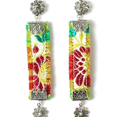 Silver filigree earrings with white brocade