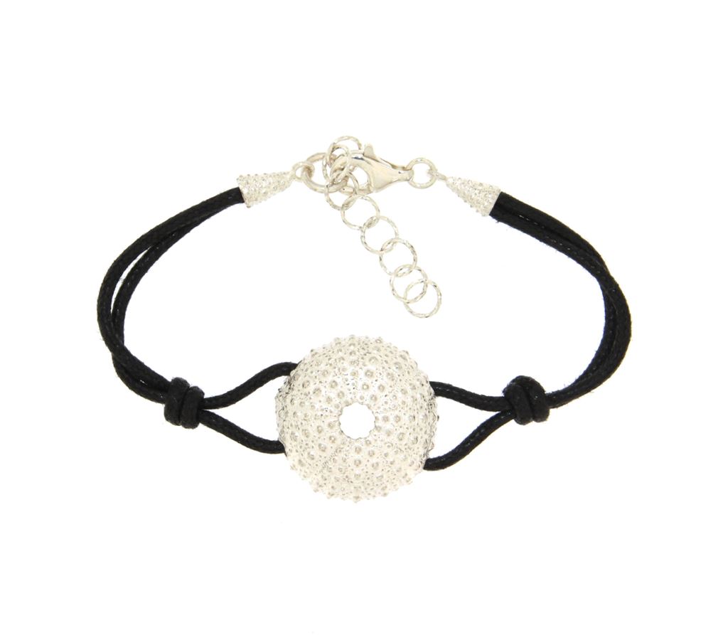 Cotton rope bracelet  with silver sea-urchin