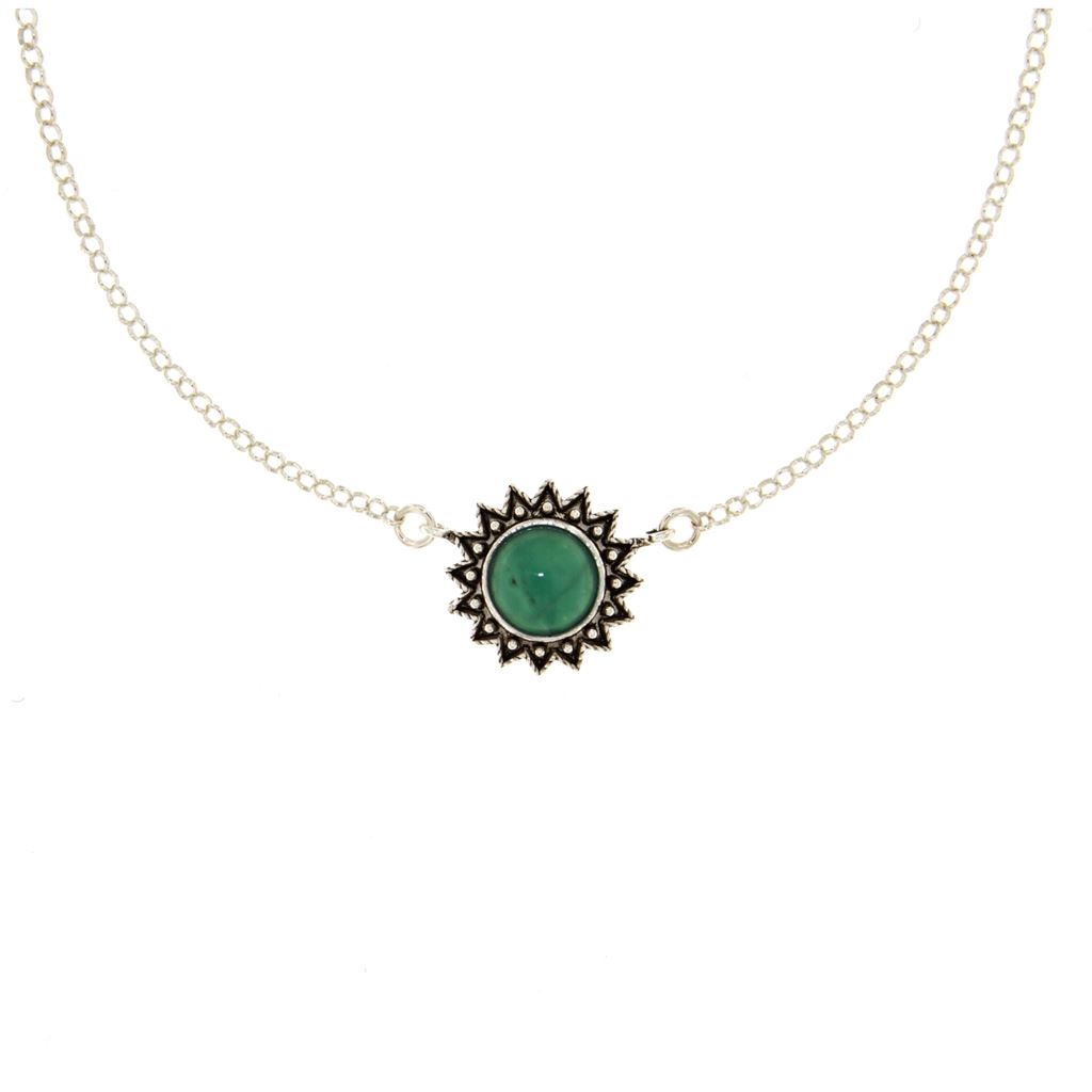 Sardinian silver filigree necklace with green agate (15 mm)