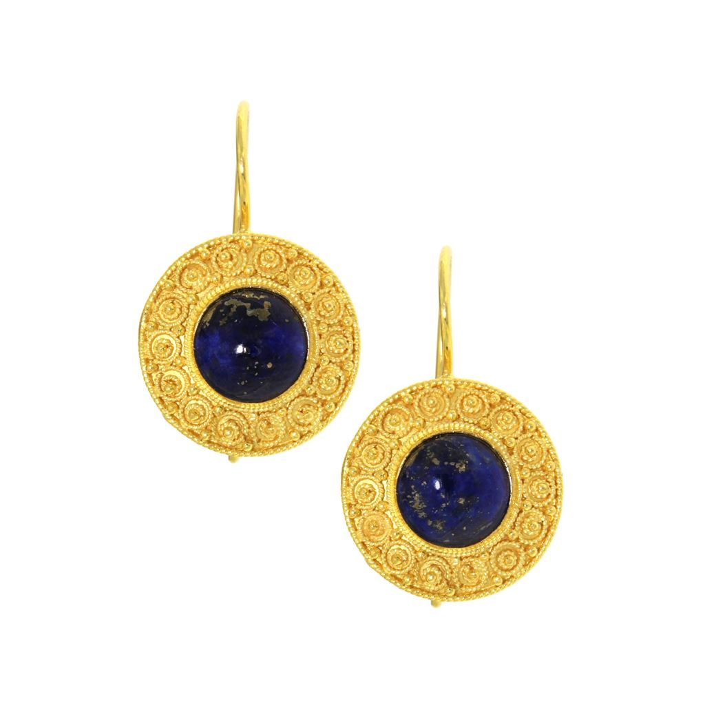Sardinian gold filigree earrings with lapis lazuli