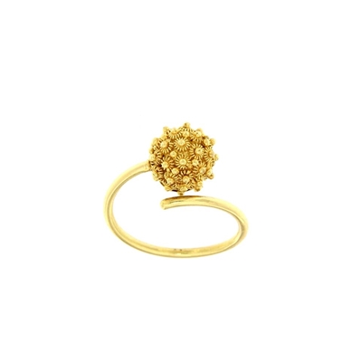 Gold ring with  honeycomb filigree sphere