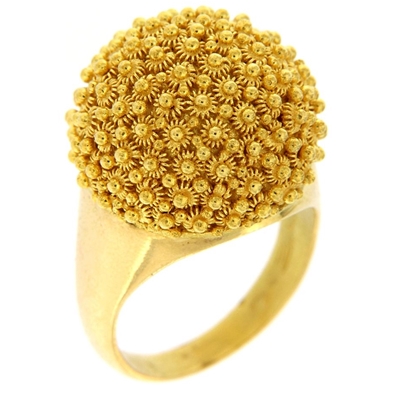 Gold ring in honeycomb sardinian filigree
