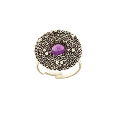 Silver filigree ring with amethyst