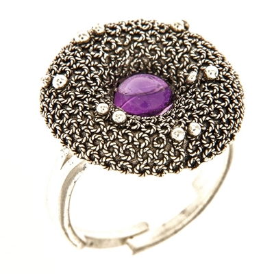 Silver filigree ring with amethyst