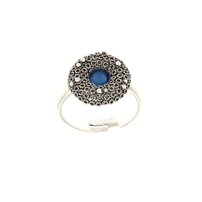 Silver filigree ring with blue agate