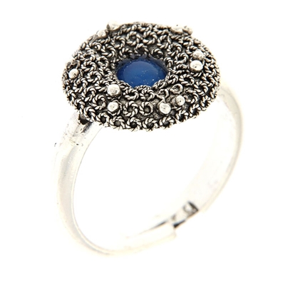Silver filigree ring with blue agate
