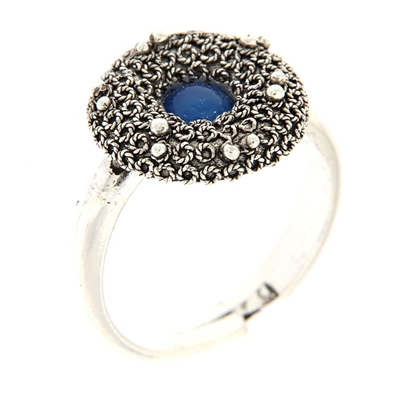 Anello in filigrana d´argento con agata blu