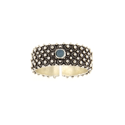 Fede sarda a 3 file in argento brunito con agata blu