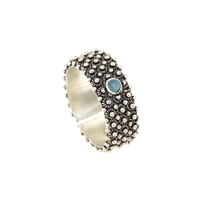 Fede sarda a 3 file in argento brunito con agata blu