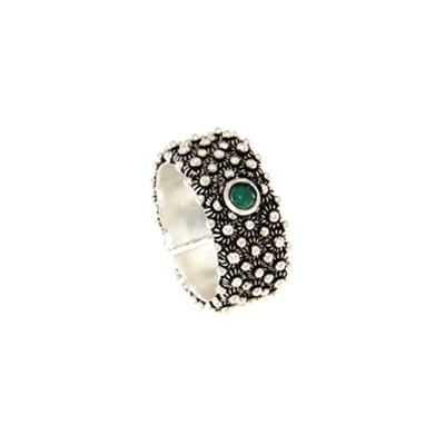 Fede sarda a 3 file in argento brunito con agata verde