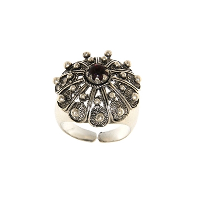 Silver ring with Sardinian button and garnet