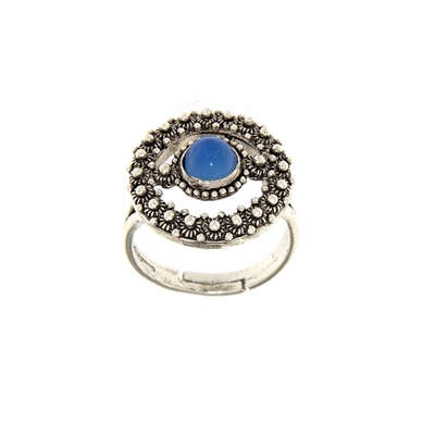 Silver ring with honeycomb decoration and blue agate