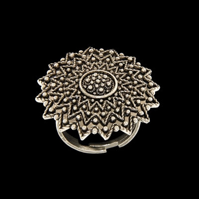 Silver ring with filigree sunflower (32 mm)