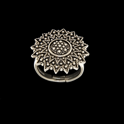 Silver ring with filigree sunflower (24 mm)