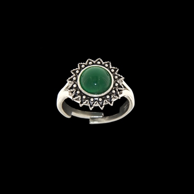 Anello d´argento girasole di filigrana con agata verde (15 mm)