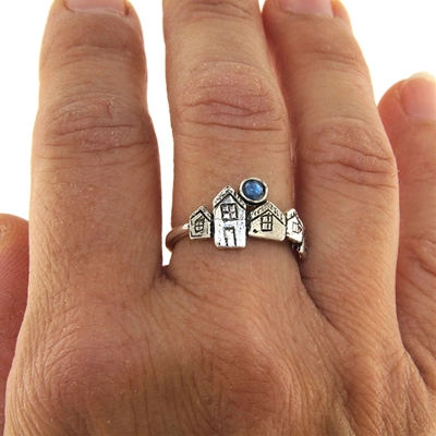 Anello biddas in argento con agata blu