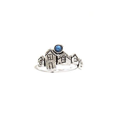 Anello biddas in argento con agata blu