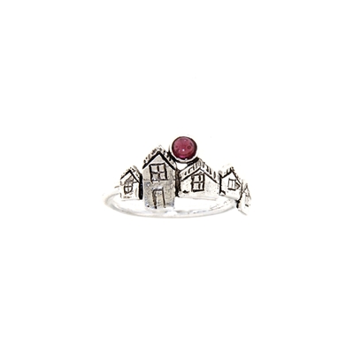 Anello biddas in argento con granato