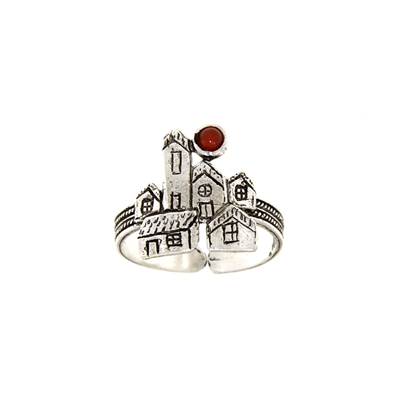 Anello biddas in argento con agata corniola