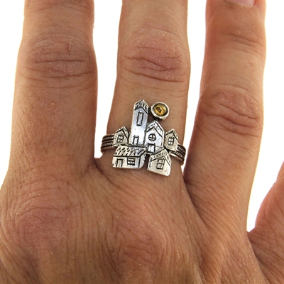 Anello biddas in argento con quarzo citrino