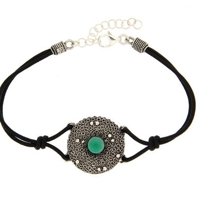 Silver filigree bracelet with green agate