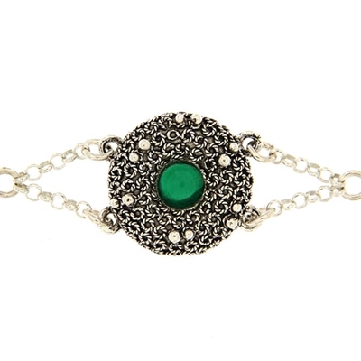 Bracciale con catena rolò, elementi in filigrana d´argento e agata verde