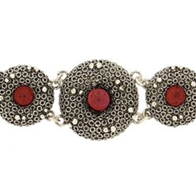 Bracciale in cotone con elementi in filigrana d´argento e granati