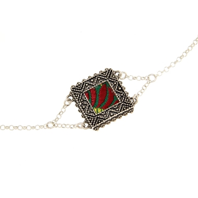Bracciale d´argento in filigrana con broccato verde