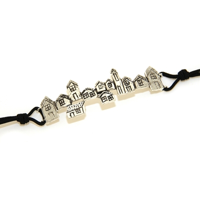 Bracciale biddas in sagola con casette d´argento