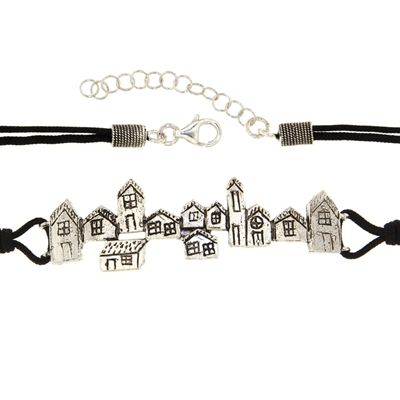 Bracciale biddas in sagola con casette d´argento
