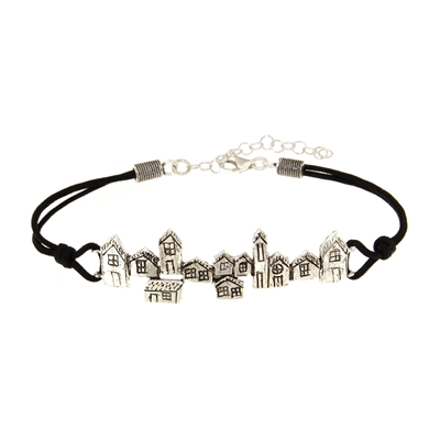 Bracciale biddas in sagola con casette d´argento