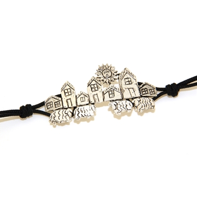 Bracciale biddas in sagola con casette d´argento