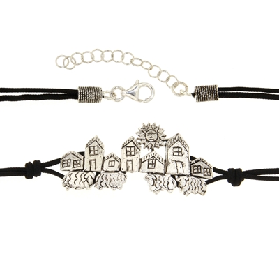 Bracciale biddas in sagola con casette d´argento