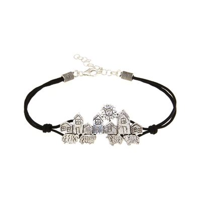 Bracciale biddas in sagola con casette d´argento