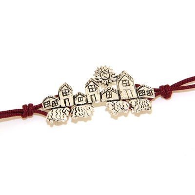 Bracciale biddas in sagola con casette d´argento