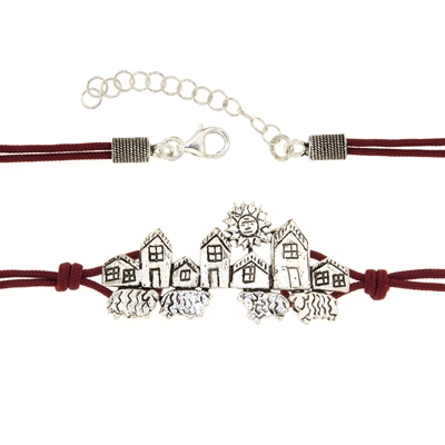 Bracciale biddas in sagola con casette d´argento