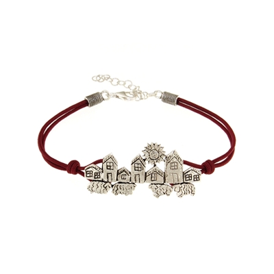 Bracciale biddas in sagola con casette d´argento