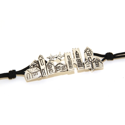 Bracciale biddas in sagola con casette d´argento