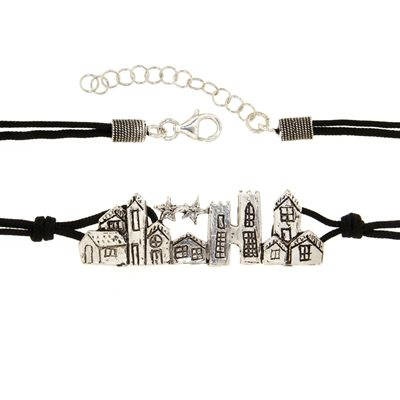 Bracciale biddas in sagola con casette d´argento