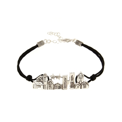 Bracciale biddas in sagola con casette d´argento