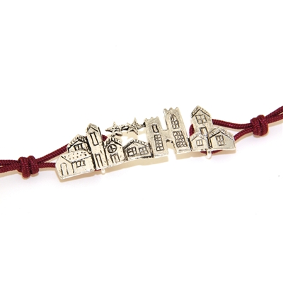 Bracciale biddas in sagola con casette d´argento