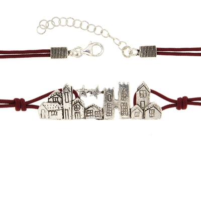 Bracciale biddas in sagola con casette d´argento