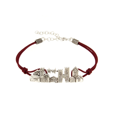 Bracciale biddas in sagola con casette d´argento