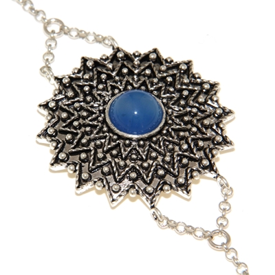 Bracciale d´argento girasole di filigrana con agata blu (32 mm)