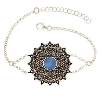 Bracciale d´argento girasole di filigrana con agata blu (32 mm)