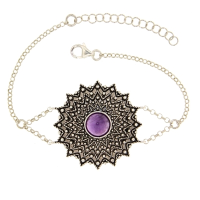 Sardinian silver filigree bracelet with amethyst (32 mm)