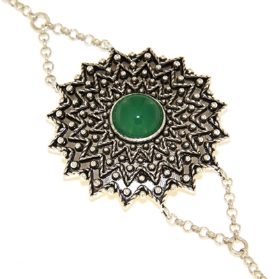 Bracciale d´argento girasole di filigrana con agata verde (32 mm)