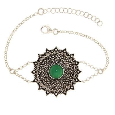 Sardinian silver filigree bracelet with green agate (32 mm)