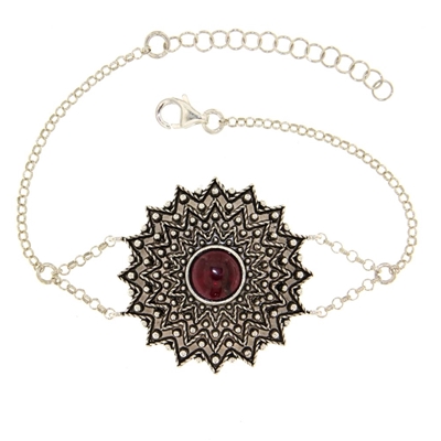 Bracciale d´argento girasole di filigrana con granato (32 mm)